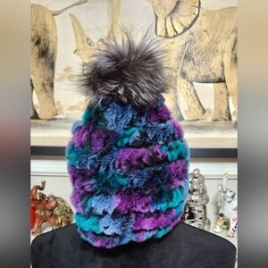 Multicolor Fur Pom-Pom Real Rex Chinchilla Luxury Fur Hat